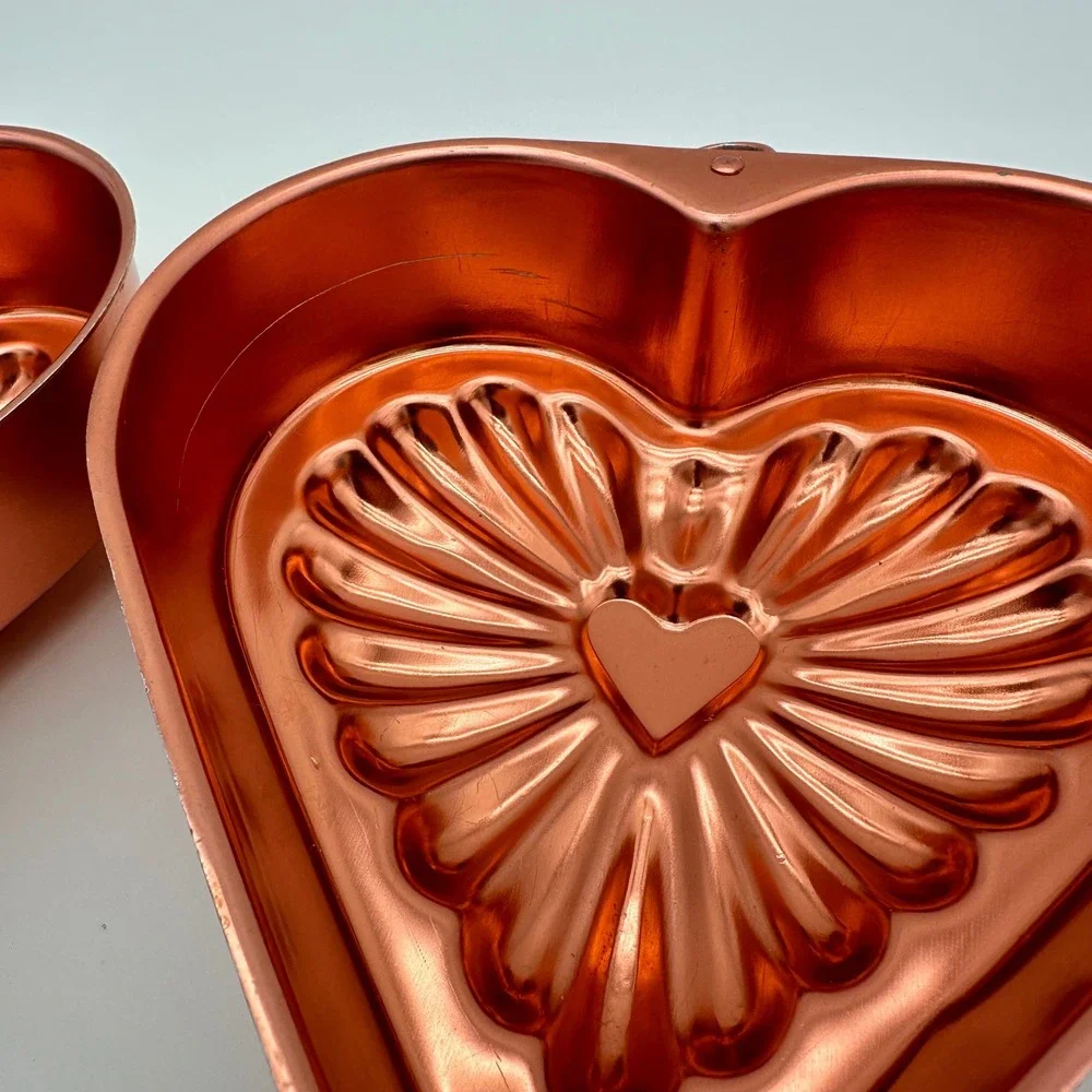 Vintage Copper Heart Jello Mold Set 2pc Sunburst Fluted Wall Hanging Decor